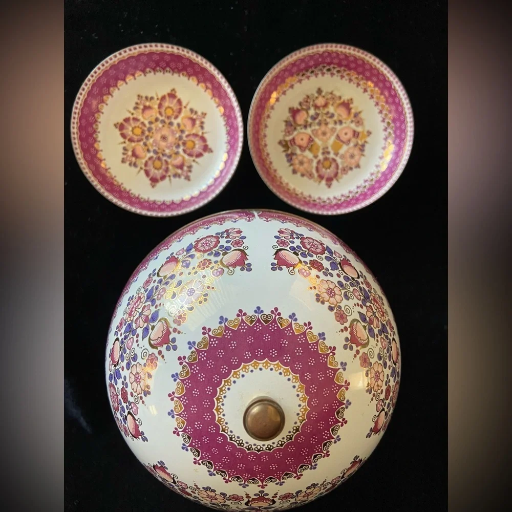 Steinbock Email Studio Austria Large Enamel Round Box & 2 small trinket Dishes